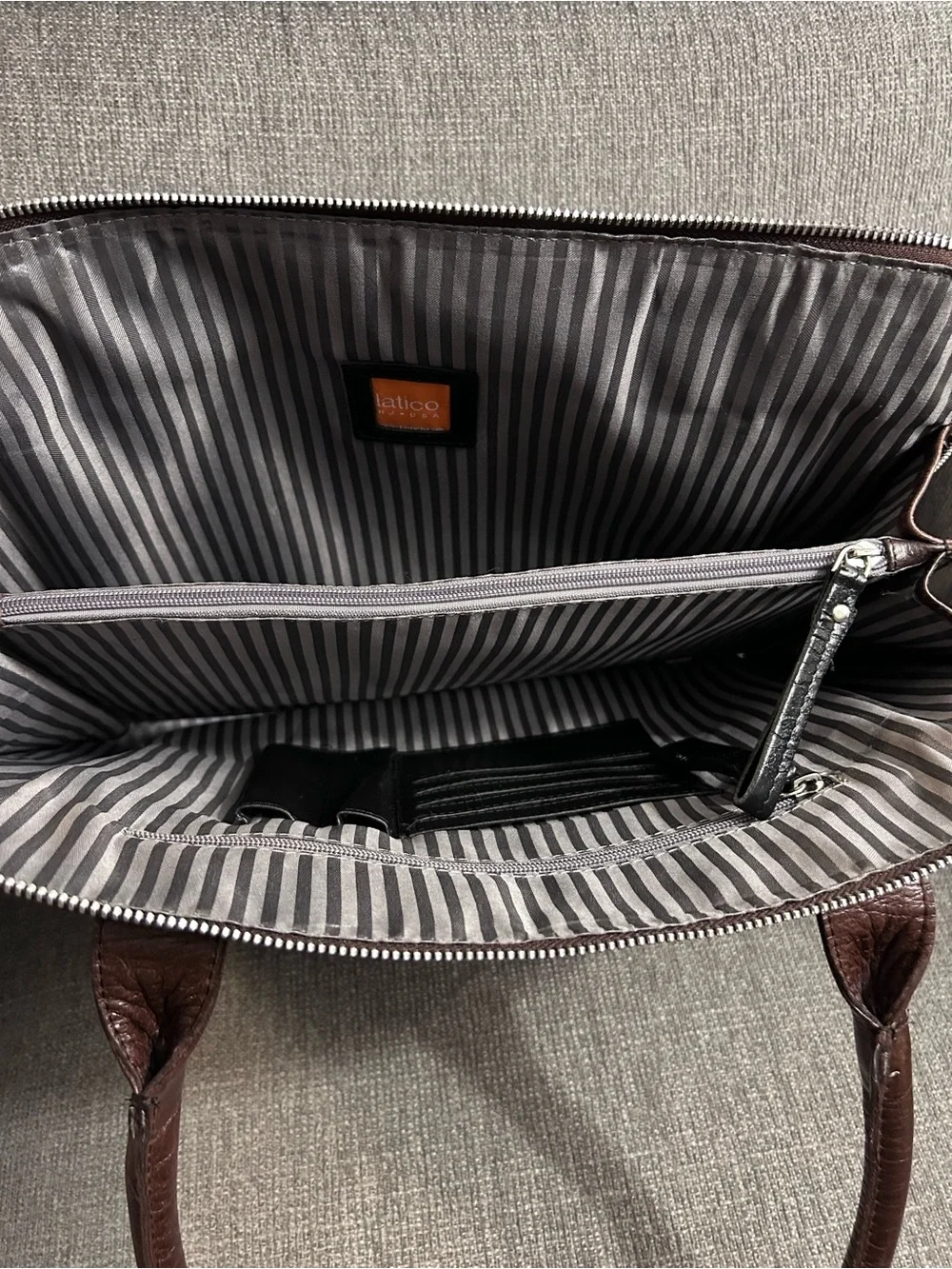 Latico Brown Leather Laptop Bag with silver zipper closure